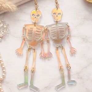Iridescent Skeleton Dangle Earrings Halloween Statement Acrylic Fun Trendy
